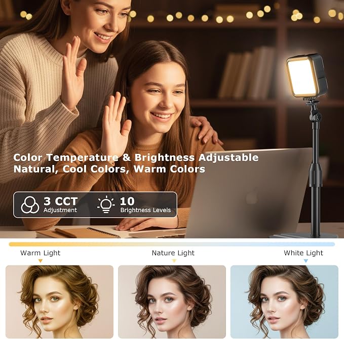 2-Pack Portable Rechargeable LED Video Light, Battery Powered Photography Lighting Kit with Stand & Phone Holder, Dimmable Camera Light for Live Streaming, YouTube, TikTok, Zoom, Video Recording