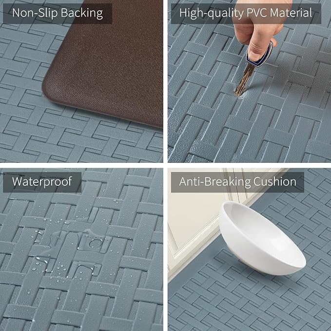 2PCS UKISS Kitchen Rugs, Cushioned Anti Fatigue Kitchen Mats for Floor, Waterproof Kitchen Rug，Non-Slip Comfort Standing Mat for Kitchen (Grey, 17.3"x28"+17.3"x60")