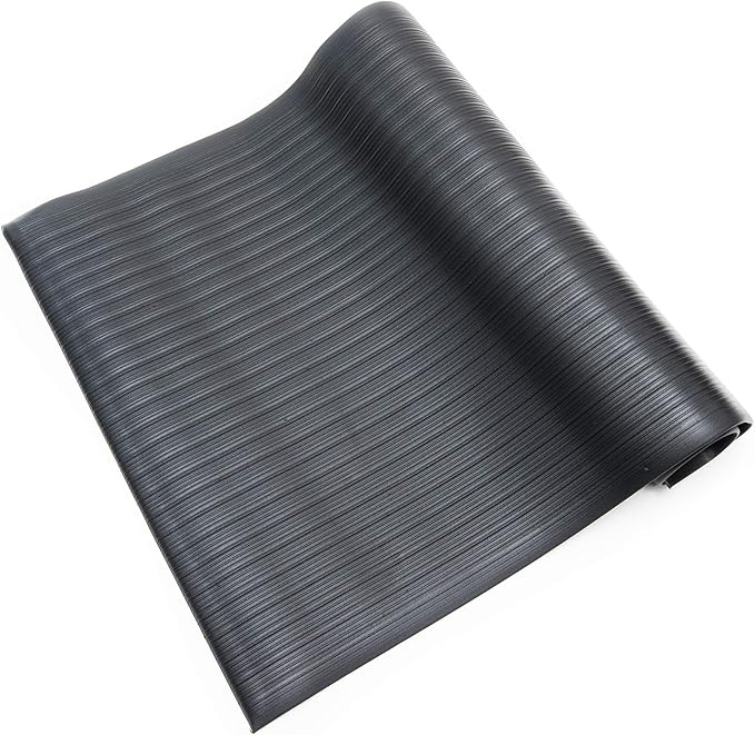 Bertech Anti Fatigue Floor Mat (Made in USA), 2 Feet Wide x 3 Feet Long x 3/8 Inches Thick, Ribbed Pattern Top, Black, Bevelled on All Four Sides, RoHS and REACH Compliant