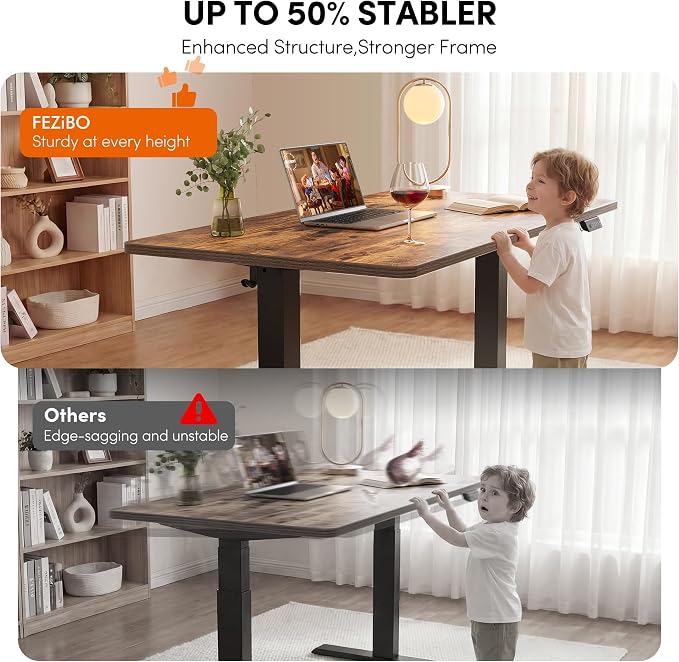 FEZIBO One-Piece Standing Desk, 48"x24" Seamless Tabletop Electric Height Adjustable for Home Office, Study Rooms & Multi-Device Workstations, Rustic Brown