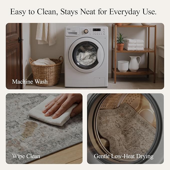 GENIMO Kitchen Rugs Non Slip Washable, 2PCS Kitchen Mats for Floor, Cushioned Standing Mat, Kitchen Runner Rug Floor Mat for Kitchen Decor, Laundry, Sink, Home, 20"x32"+20"x48", Light Taupe Brown