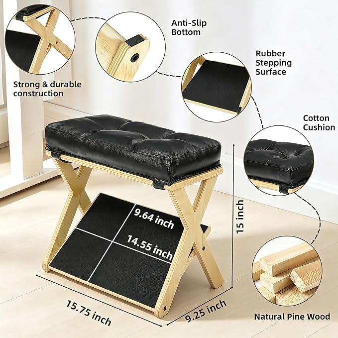 Foot Rest Under Desk at Work, Under Desk Footrest with Double Step Wooden Ergonomic Design, Non-Slip EVA Surface, Office Foot Stool for Posture Support, Leg Relief, Home Office & Gaming