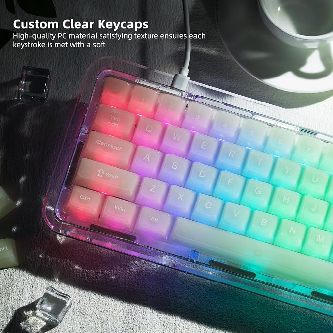 Womier Keyboard Keycaps Jelly - Ceramic Keycaps Style, Clear Creamy Matcha Green Key Cap Shine Through Custom 60 65 75 100 Percent for Cherry MX, Outemu, Gateron Mechanical Keyboards (MDA Profile)