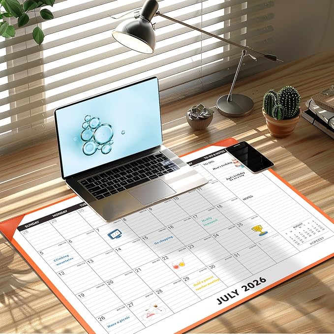 Large Desk Calendar 2026-2027 with Desktop Mat, KOPEESY 22" x 17" Desktop Calendar, 18 Mouths From July 2026 to December 2027, Office Supplies Desk Blotter Calendar for Home School and Office