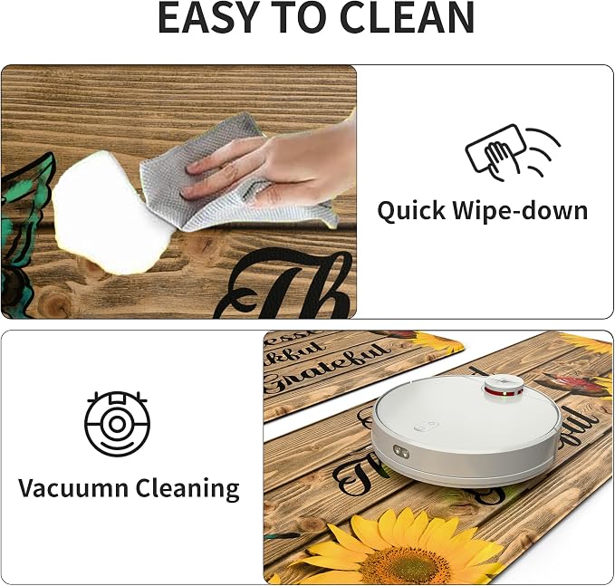 MAYHMYO Sunflower Kitchen Decor Mat Set, 2PC Kitchen Mats, Anti Fatigue | Sunflower Pattern,Cushioned comfort,Non-slip backing,Soft Underfoot,Easy to clean,Water-resistant,Kitchen,Laundry