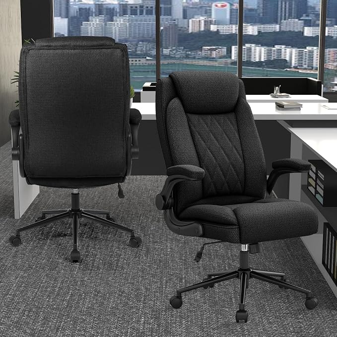 ralex-chair Big and Tall Fabric Office Chair 500lbs with Flip Up Arms | High Back Office Desk Chair with 120° Tilt Rock,Computer Desk Chair with Adjustable Height- Black