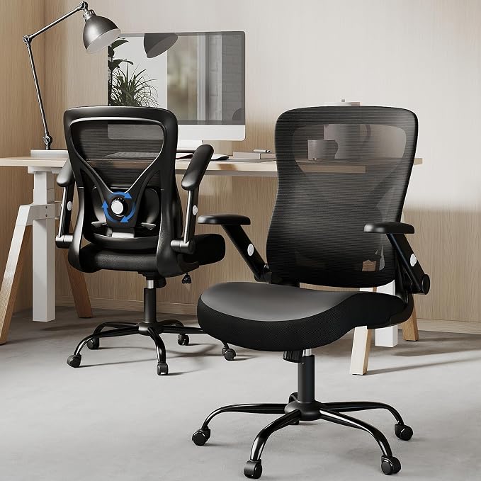 ralex-chair Ergonomic Office Chair with Adjustable Lumbar Support 350lbs | Desk Chair with with 3D Flip-up Armrest,Computer Chair with Mesh Back& PU Leather Seat, Comfortable for Office,Home