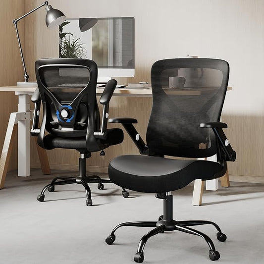 ralex-chair Ergonomic Office Chair with Adjustable Lumbar Support 350lbs | Desk Chair with with 3D Flip-up Armrest,Computer Chair with Mesh Back& PU Leather Seat, Comfortable for Office,Home