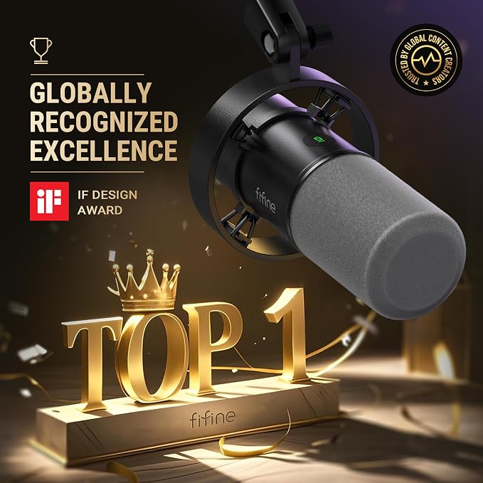 FIFINE K688 Podcast Microphone Kit, USB/XLR Dynamic Microphone with Boom Arm for PC/XLR Mixer, Gaming Mic with Mute Button, Headphone Jack for Vocal, Voice-Over, Streaming, Music Recording -K688CT