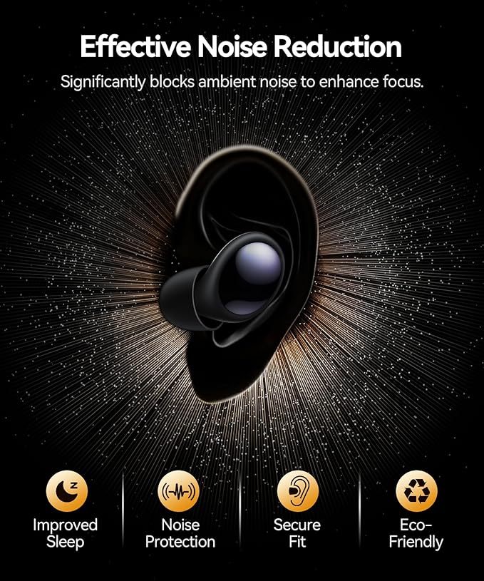 Sleeping Ear Plugs 45dB Noise Cancelling Earplugs for Sleep, Soft Silicone Reusable Earplugs for Snoring, Side Sleepers, Concerts & Airplane Travel with 8 Ear Tips Obsidian