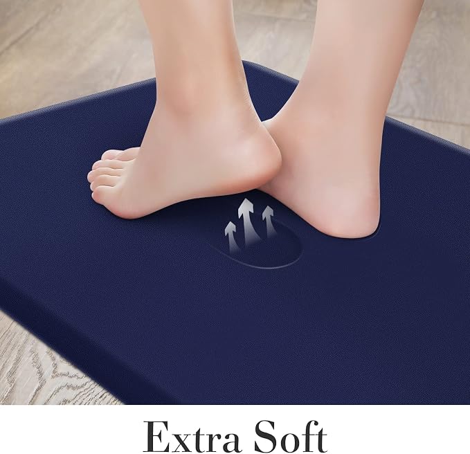 HappyTrends Kitchen Mat,17.3"x28"+17.3"x60" Navy, Cushioned Comfort Anti-Fatigue Waterproof Floor Mat Kitchen Rugs, Thick Perfect Ergonomic Foam Standing mat for Kitchen, Home, Office, Laundry