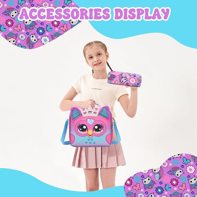 Meetbelify Cute Backpack for Girls Backpack for Elementary Student Kids Travel Bookbag with Lunch Box Pencil Case for Girls Ages 6-8