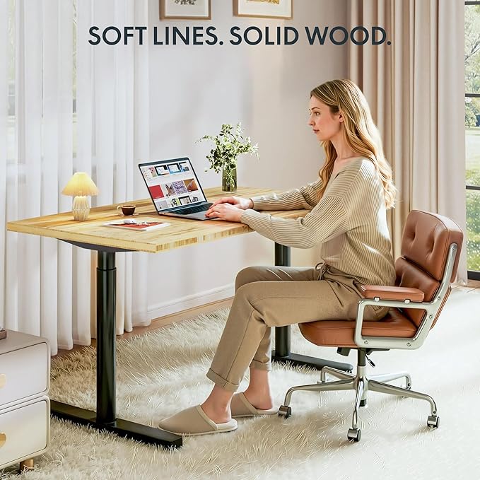 FLEXISPOT Bamboo Electric Standing Desk with Elegant Oval Legs & Curved Desktop, 60"x30" Height Adjustable Desk for Home Office & Living Spaces, Black Frame