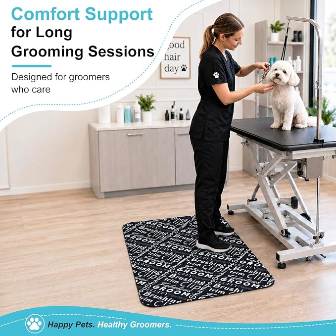Pet Groomer Antifatigue Standing Mat, 43 x 27 Inch Large Non Slip Cushioned Ergonomic Mat PVC & Foam Pad for Pet Shop Employees, Kitchen Floor, Office Standing Desk, Store Floors, Black