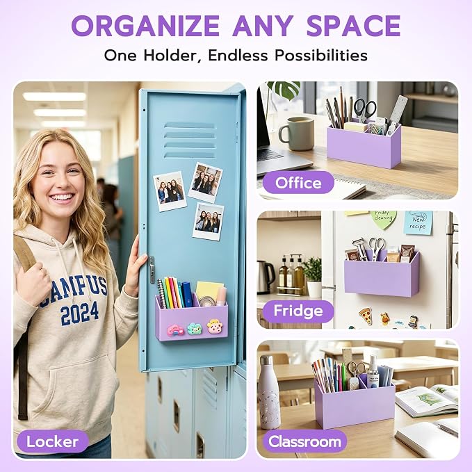 MR.MATE Magnetic Pen Holder, Magnetic Dry Erase Marker Holder for Whiteboard, Non-Slip Pencil Cup Holders for Fridge, Magnet Locker Organizer for Office Classroom Desk Accessories (Purple)