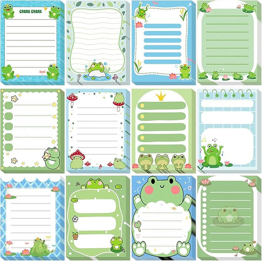 12 Pack Frog Sticky Notes Gifts Cute Frog Sticky Notes 3x4 Inch Cartoon Funny Self Stick Notepads Novelty Animals Post Pads Favors for Women Men Office Supplies Home Christmas Small Gifts
