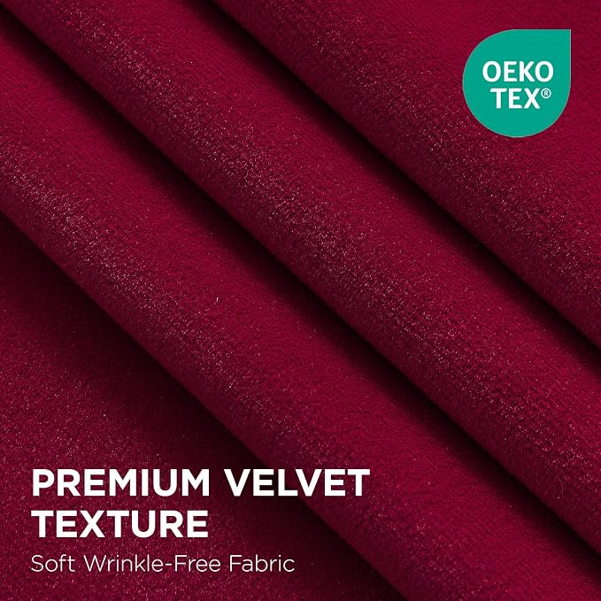 Joydeco Red 100% Blackout Curtains 120 Inch 2 Panels, Luxury Thermal Red Velvet Curtains for Bedroom Living Room, Soundproof Blackout Window Drapes, Rod Pocket & Back Tab (52W x 120L)