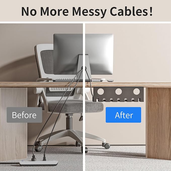 Delamu 2 Pack Metal Under Desk Cable Management Tray, U Channel Cord Organizer Box, Office Under Desk Cord Organizers, Cable Management with Various Accessories, Black, 15.75 Inches