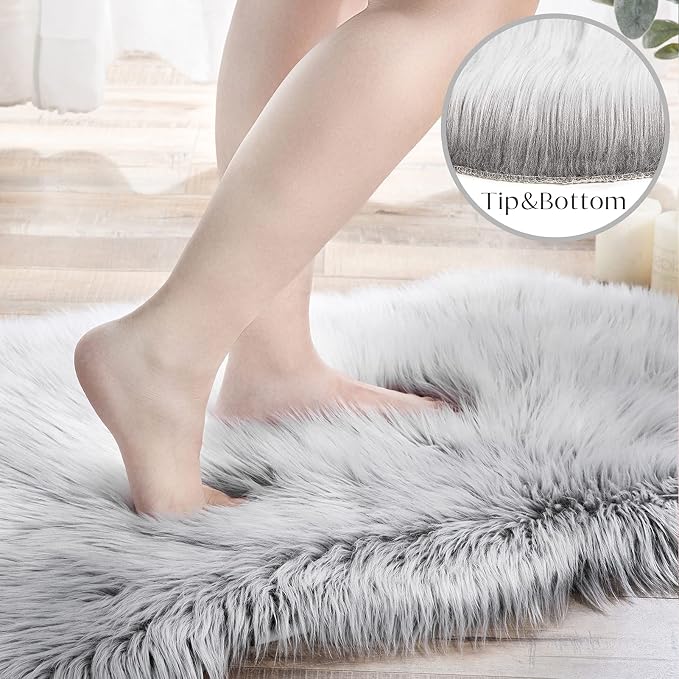 Ashler faux fur rug, Fluffy Shaggy Area Rug Ultra Soft 2.2 x 6 Feet Rectangle Fur Rug, Frosted Bottom Gray Fuzzy Rug Machine Washable Shag Rug, Nursery Decor Throw Rugs for Bedroom, Living Room