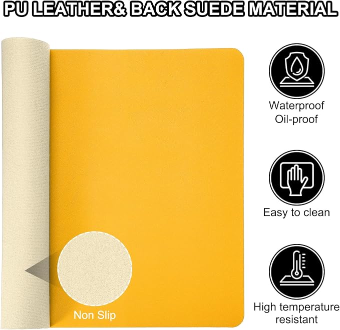 Patikil Co. 35"x17" Non-Slip Waterproof PU Leather Desk Pad - Dual Sided Desk Protector for Office & Home - Yellow