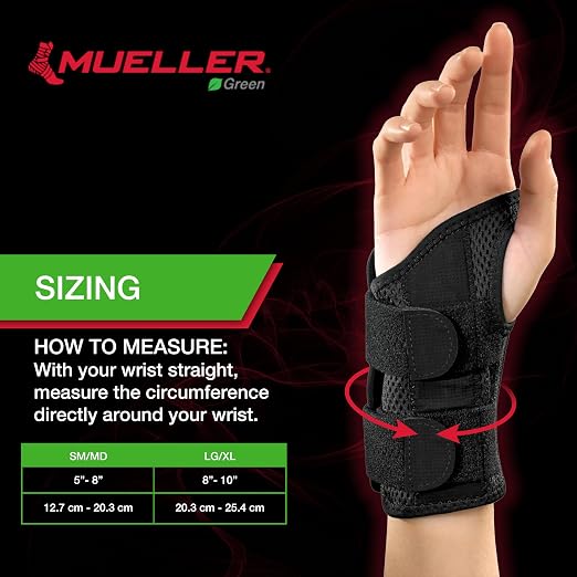 MUELLER Sports Medicine Green Fitted Wrist Brace for Men and Women, Wrist Pain Relief Support, Ideal for Carpal Tunnel, Tendonitis, Arthritis, Left Hand, Black, Small/Medium