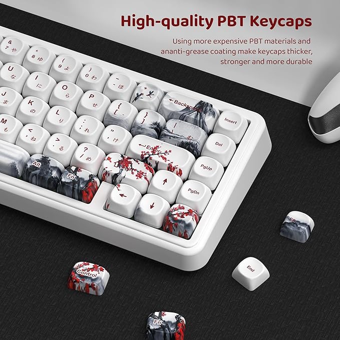 dagaladoo White Japanese PBT Keycap Set,Cherry Blossom MOA Profile Keycaps Full Set,Dye-Sub 134-key Custom Keyboard Key caps for 100% 75% 65% 60% TKL US Layout Mechanical Keyboard