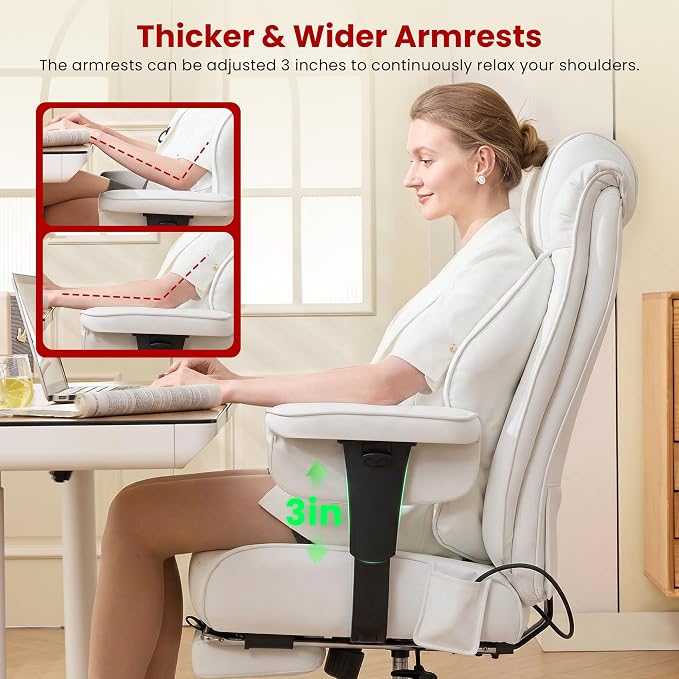 Clome 500lbs Big and Tall Office Chair Adjustable Lumbar Support for Back Pain, Extra Wide Seat Executive Office Chair Thick Armrest Pad, Heavy Duty Base Ergonomic Computer Desk Chair