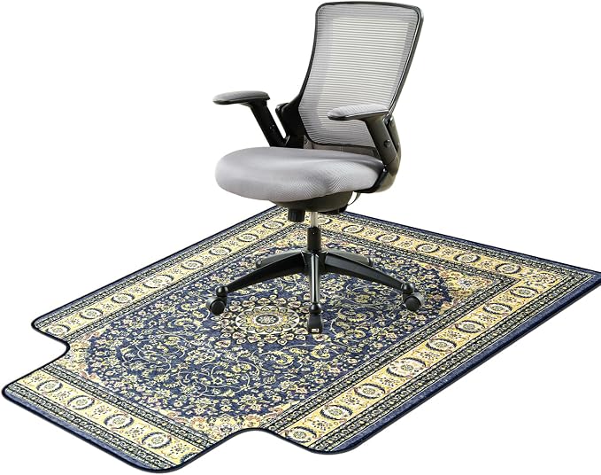 46" X 60" Office Chair Mat for Hardwood and Tile Floors, Under Desk Chair Mat for Carpet Protector Rolling Computer Chairs, Machine Washable Non-Slip Area Rug, Dark Blue
