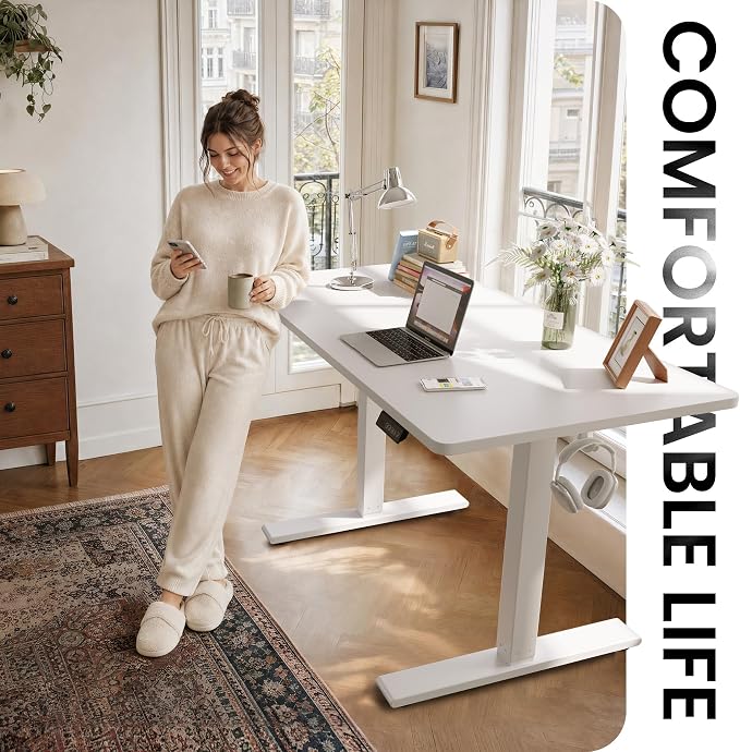 CubiCubi One-Piece Standing Desk, 32 x 20 Electric Height Adjustable Computer Desk, Sit Stand up Home Office Workstations with Whole-Piece Desktop, White