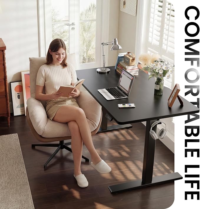 CubiCubi Electric Standing Desk 40 x 24 Inch, Height Adjustable Sit Stand Desk with Memory Presets, Splice Desktop Computer Desk for Home Office, Black Frame/Black Top