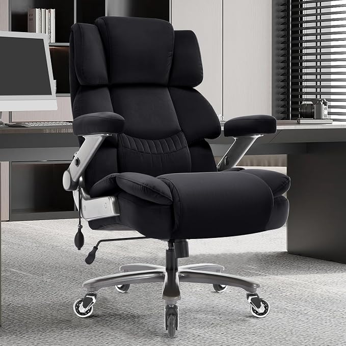 VUZI 700lbs Big and Tall Office Chair, Large Executive Wide Desk Chair | Adjustable Lumbar Support for Back Pain, Plus Size Wheels, 3D Flip Arms, Heavy Duty Metal Base, Wide Seat Computer Chair
