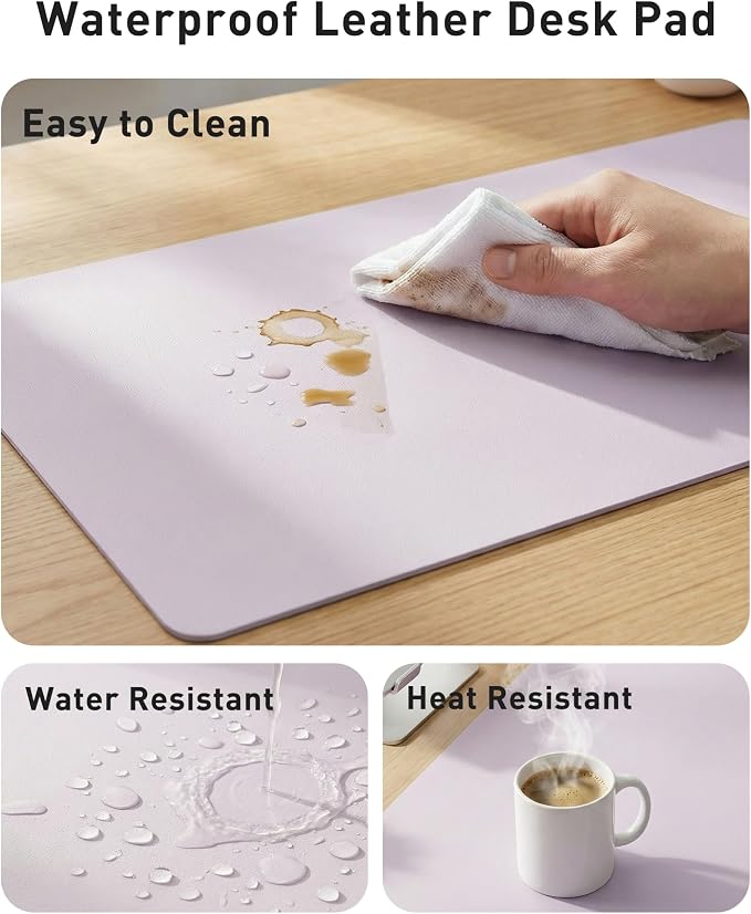 Aothia Faux Leather Desk Mat - Large Mouse Pad, Non-Slip PU Leather Blotter, Waterproof Writing Surface for Office and Home (Soft Lavender, 42" x 17")