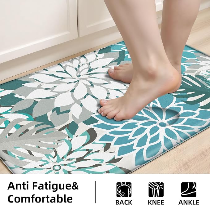 Arenarug Kitchen Mats for Floor 2PCS Cushioned Anti Fatigue Kitchen Mats Waterproof Non Slip Kitchen Mat Rug Set Comfort Foam Standing Mat for Sink, Laundry, Office,17.3" x 28" + 17.3" x 59", Teal