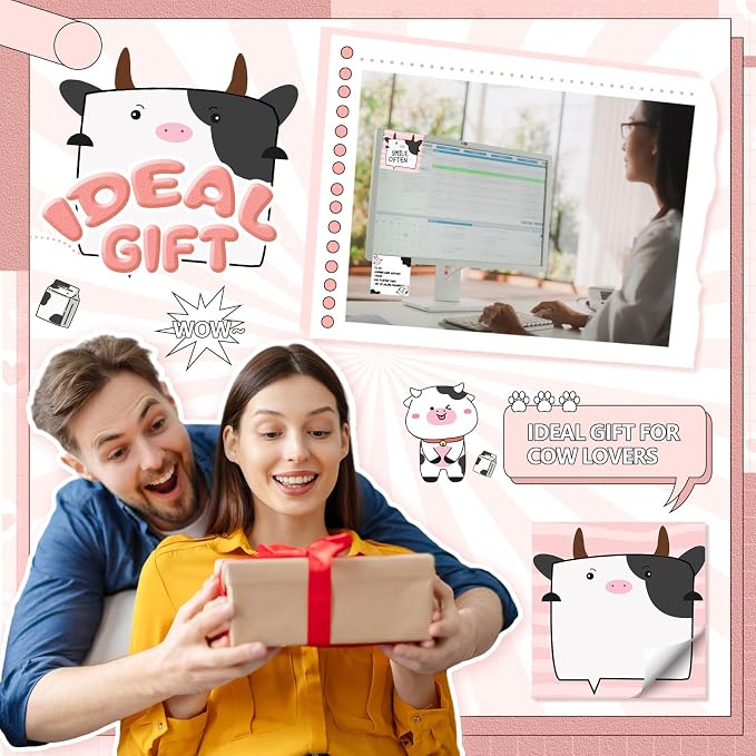 9 Pads Cute Sticky Notes Cartoon Self Stick Notepads 3x3 Inches Notes Adhesive Memo Pad Office Decor Gifts for Students School Teacher Office Meeting(Cow)