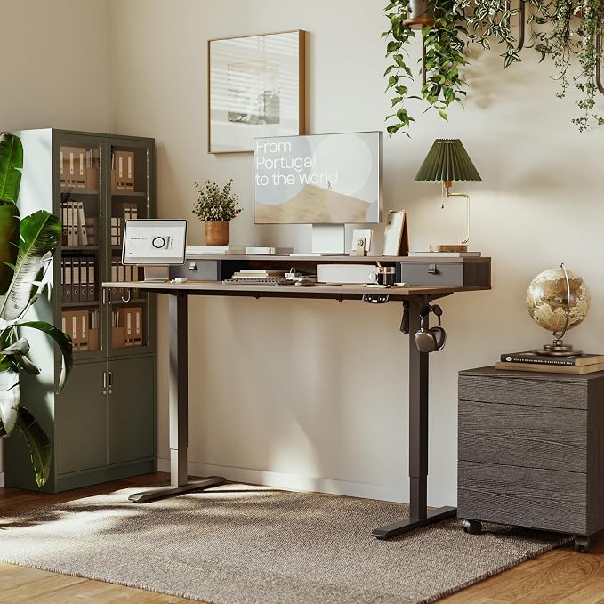 Agilestic 63 x 24 Inches Height Adjustable Electric Standing Desk with 2 Drawers, Stand Up Electric Desk Adjustable Height, Sit Stand Computer Gaming Table with Splice Board, Rustic Brown