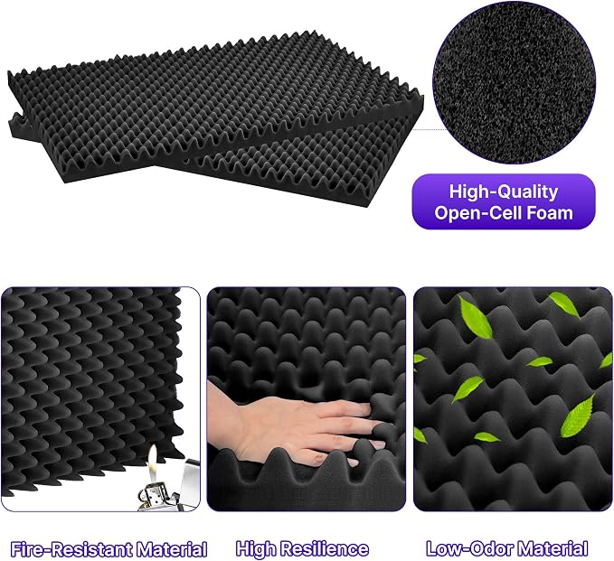 1 Pack Sound Proof Foam Panels for Walls, 48" x 24" x 2" Self-Adhesive Acoustic Panels, High Density Egg Crate Sound Dampening Panels for Recording Studio, Home Office