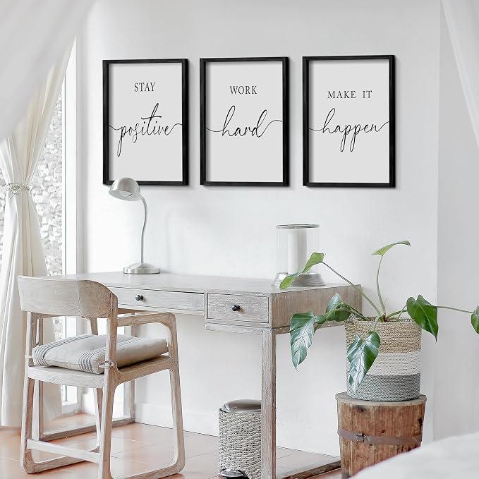 Heiple Motivational Wall Art 11"x14" Framed Wooden Inspirational Office Wall Decor for Men Picture Poster Positive Work Hard Quote Wall Decor for Home Office Bedroom (Black, 16"x24")