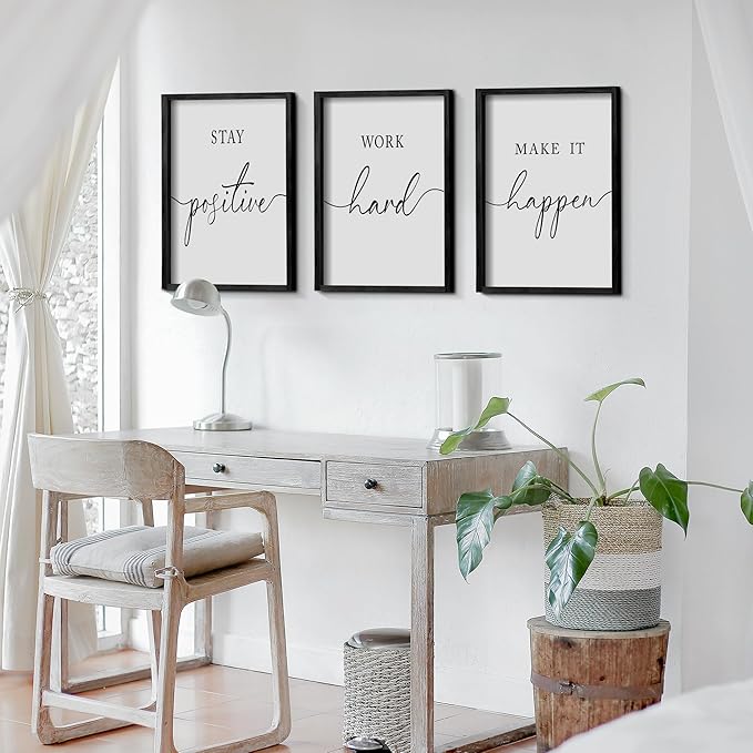 Heiple Motivational Wall Art 11"x14" Framed Wooden Inspirational Office Wall Decor for Men Picture Poster Positive Work Hard Quote Wall Decor for Home Office Bedroom (Black, 11”x14”)