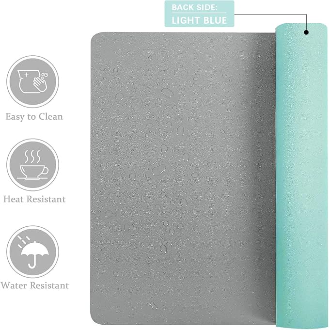 Desk Mat Large Protector Pad - Multifunctional Dual-Sided Office Desk Pad,Smooth Surface Soft Mouse Pad, Waterproof Desk Mat for Desktop, Pu Leather Desk Cover for Office/Home(Grey, 36" x 17")