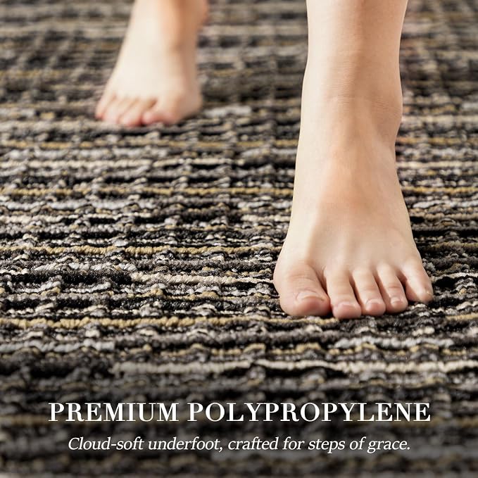 Kitchen Rugs Sets of 2-Non Slip Kitchen Mats for Floor-Thick Stain Resistant Vintage Kitchen Floor Mat Runner Carpet for Hallways Entryway Laundry Room Washable（Black 22"x59"+20"x32"）