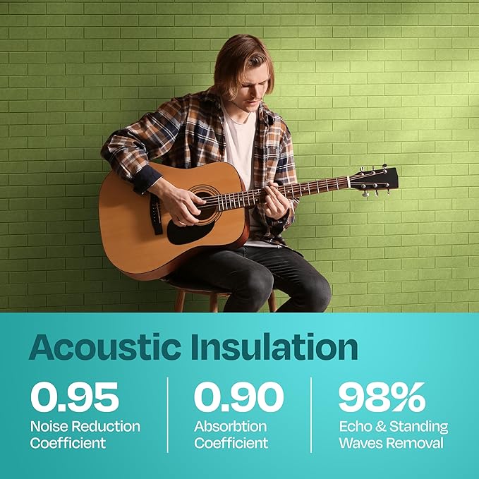 Acoustic Panels 18-Pack Soundproof Wall Panels 12"X12"X0.4" Brick Style Sound Panels Premium Sound Dampening Panels Easy Self Adhesive Installation - [Gin Green]
