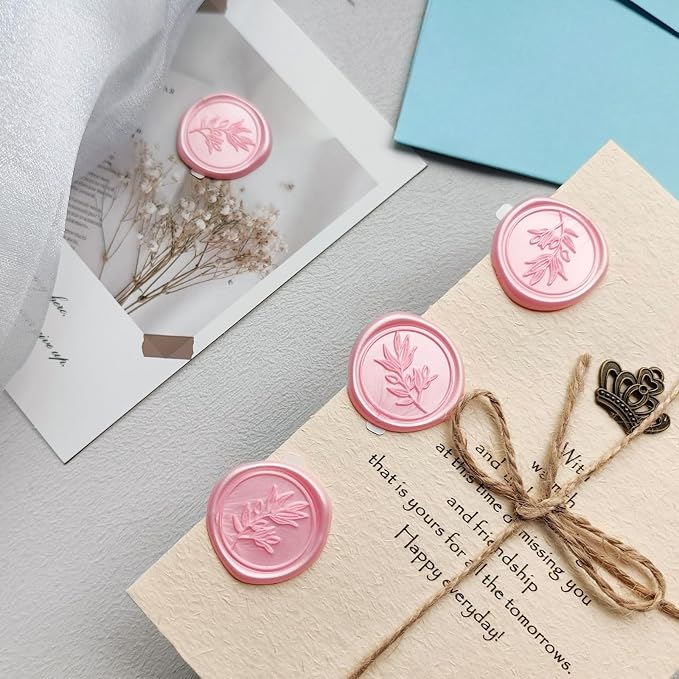 50Pcs Pink Self-Adhesive Wax Seal Stickers - Olive Branch Envelope Seal Stickers Perfect for Wedding Invitation, Envelopes, Wedding Invitation Accessories, Christmas Cards, Gift Wrapping