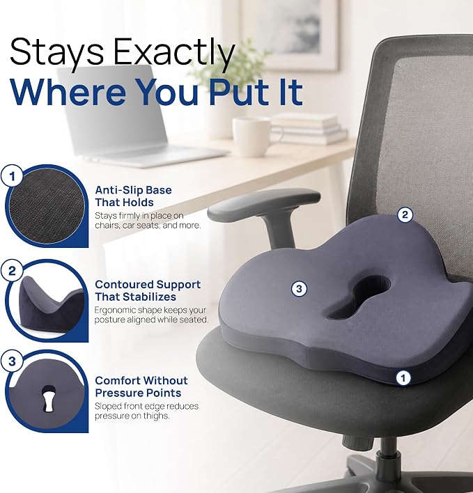 evori Comfort Cushion – Memory Foam Cushion for Office Chair, Car & Computer Chair, Ergonomic Support for Long Sitting & Daily Use