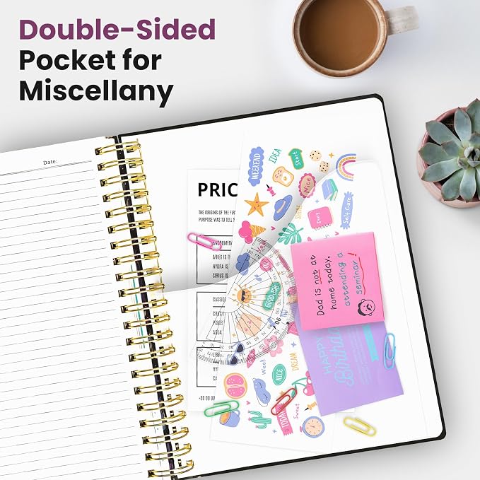 Large Spiral Lined Notebooks for Work with Removable Dividers & Tabs, 8.5"x11" Pretty Hardcover 5 Subject Notebook Journal for Women, College Ruled, Perfect for Study & Office Organization, 280 Pages,Midnight Bloom
