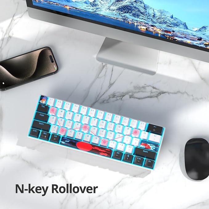 60 Percent Gaming Keyboard 61 Keys Mechanical Keyboard Ultra Compact Wird Keyboard LED Backlit with Red Switch for PC Laptop Gamer(61 White)