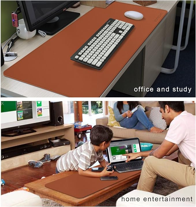 ZORESYN Large Desk Mat 35.4" x 15.8", PU Leather Desk Pad, Waterproof Mouse Pad & Writing Mat for Office, Home & Gaming (Brown)