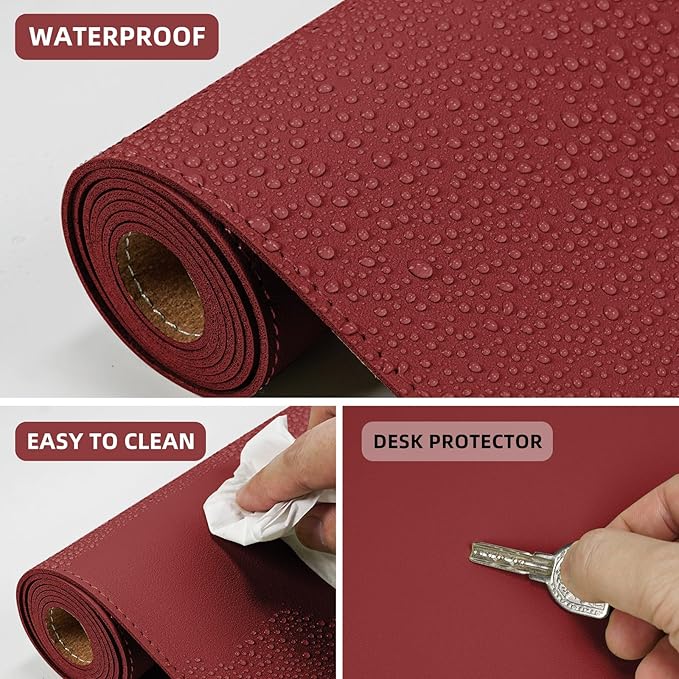 AFIING Cork Desk Mat, 35.4" x 17", Red,Desk pad Protector | Dual-Sided Cork & PU Leather, Large Mouse Pad, Non-Slip & Waterproof