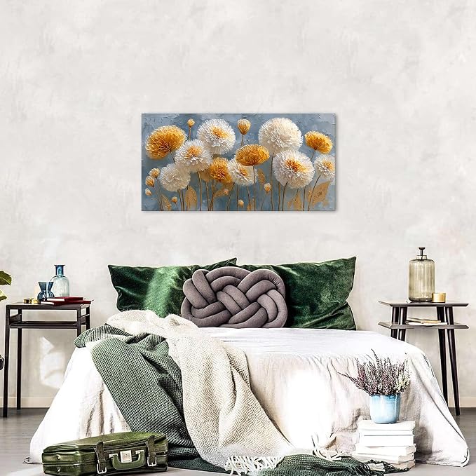 Abstract White Flower Wall Art Golden Floral Pictures Wall Decor Neutral Flowers Canvas Painting Boho Blossom Posters Print Nature Botanical Artwork Bedroom Living Room Office Home Decoration 20x40