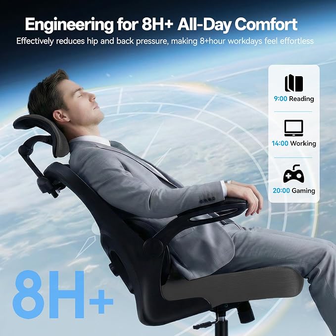 AreShark Office Chair Ergonomic Desk Chairs with Adjustable Lumbar Support& Headrest Hanger, High Back Breathable Mesh Chair with Wheels, Rolling Swivel Comfy Task Computer Chair for Home Work Gaming