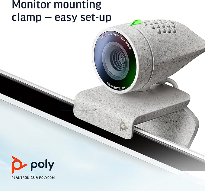 Poly Studio P5 Professional 1080p Webcam with Microphone 4x Zoom USB Webcam for PC Zoom Microsoft Teams Google Meet Windows Mac Laptop Computer Camera Web Privacy Shutter, 1-year HP Warranty (Renewed)